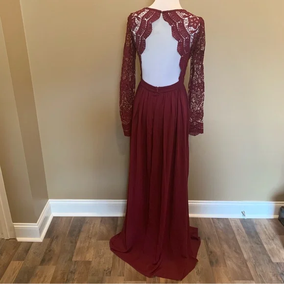 Lulu's Awaken My Love Burgundy Long Sleeve Lace Maxi Dress Maxi